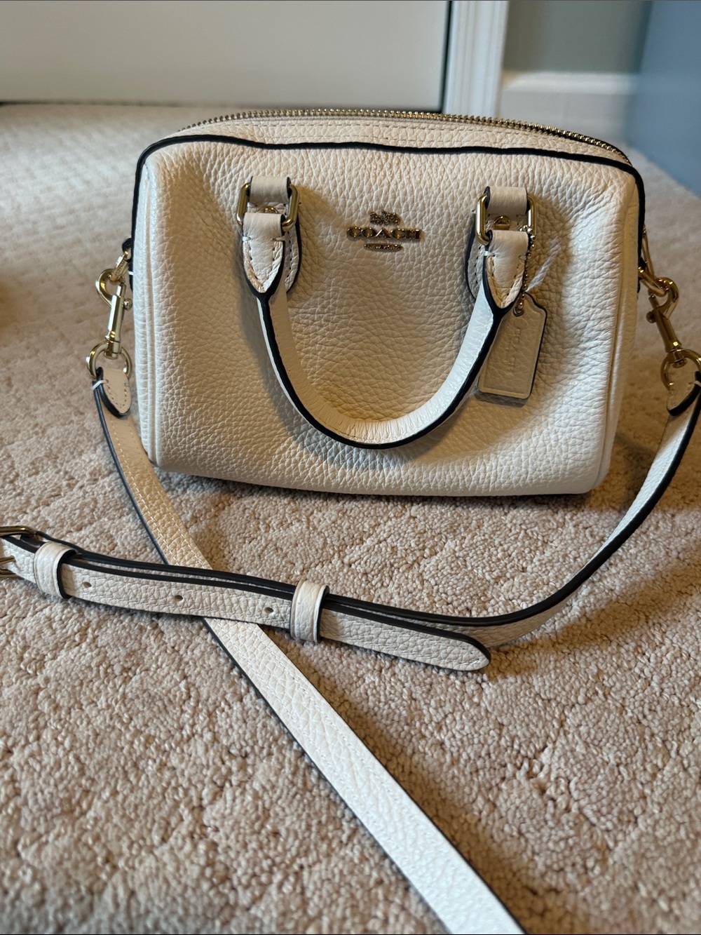 Coach Mini Rowan Satchel in Chalk/Black Trim, silver hardware